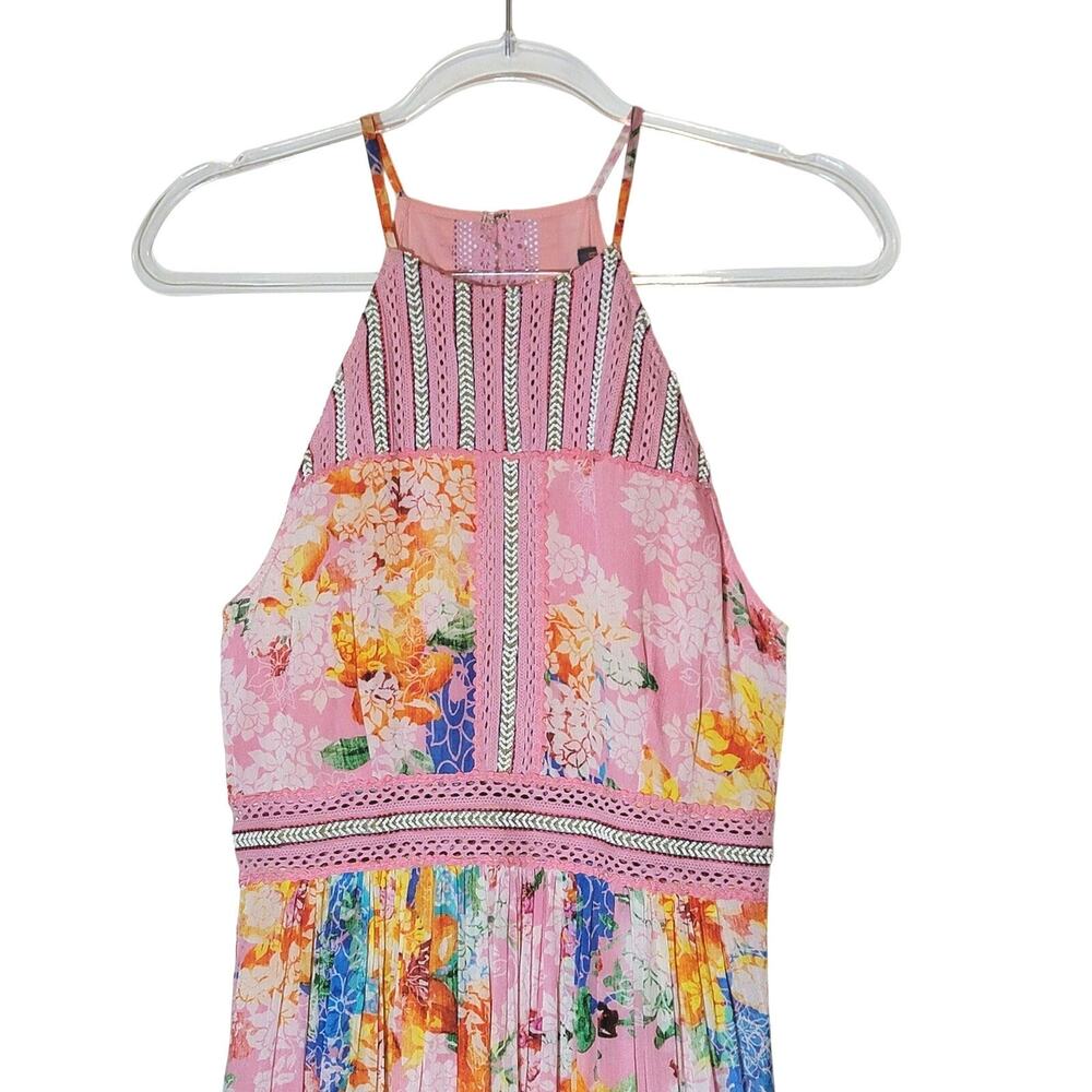Anthropologie Bhanuni By Jyoti Yuko Floral Beaded Halter Maxi Dress Pink Blue 4 - Picture 2 of 16
